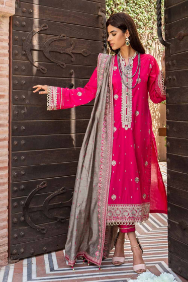 3 PC Unstitched Embroidered Lawn Suit with Yarn Dyed Dupatta FE-12035